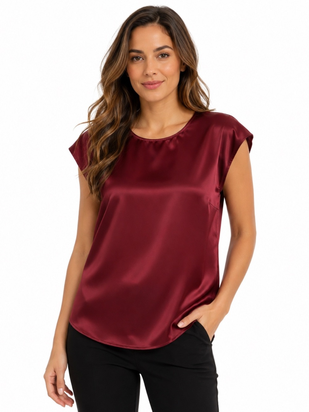 Vince Camuto Burgundy Sleeveless Blouse Back Button Closure - Size L